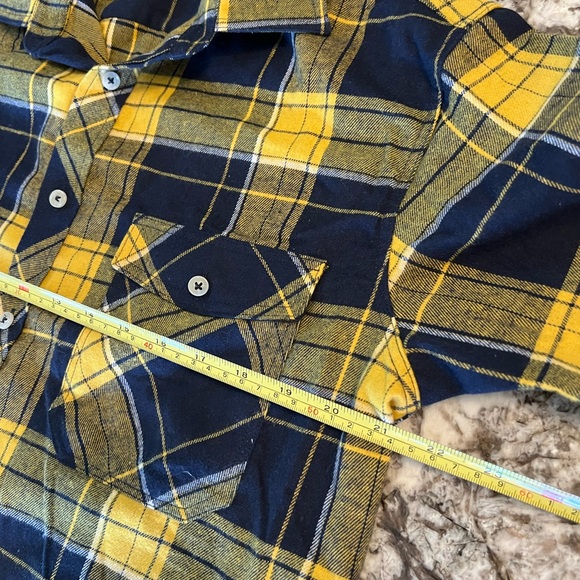 M NEW Design in Italy Flannel Shirt Mens Yellow Blue  Plaid Two Pockets Long Sle - Picture 4 of 7